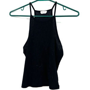 John Galt one‎ size black ribbed tank top slightly cropped fitted sleeveless